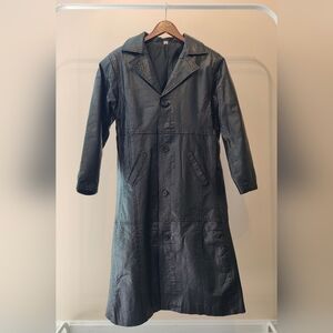 90s/Y2K Black Leather Trench Coat Vintage "Size XL" See Measurements